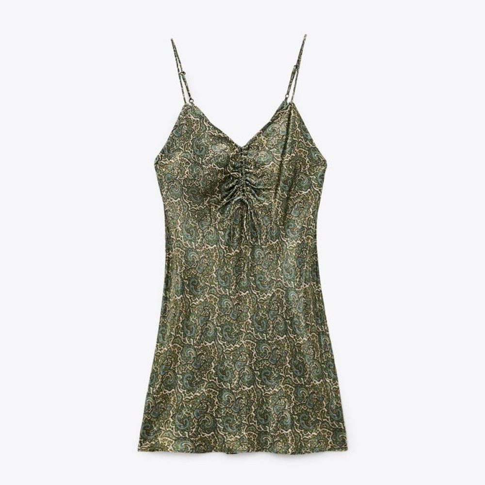 Green Paisley Zara Satin Effect Print Dress